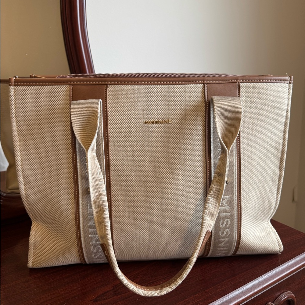 Beige and Brown Tote Bag